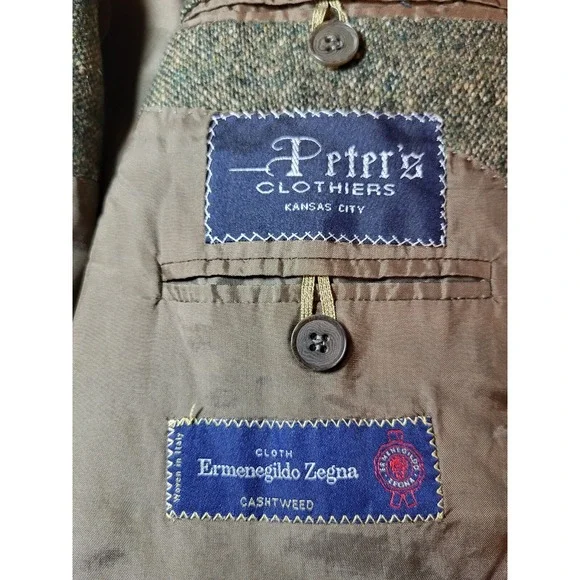 Bespoke Luca diMarco Tweed Olive Green Cashmere Blazer Cloth Ermengildo Zenga 46 - Picture 10 of 14